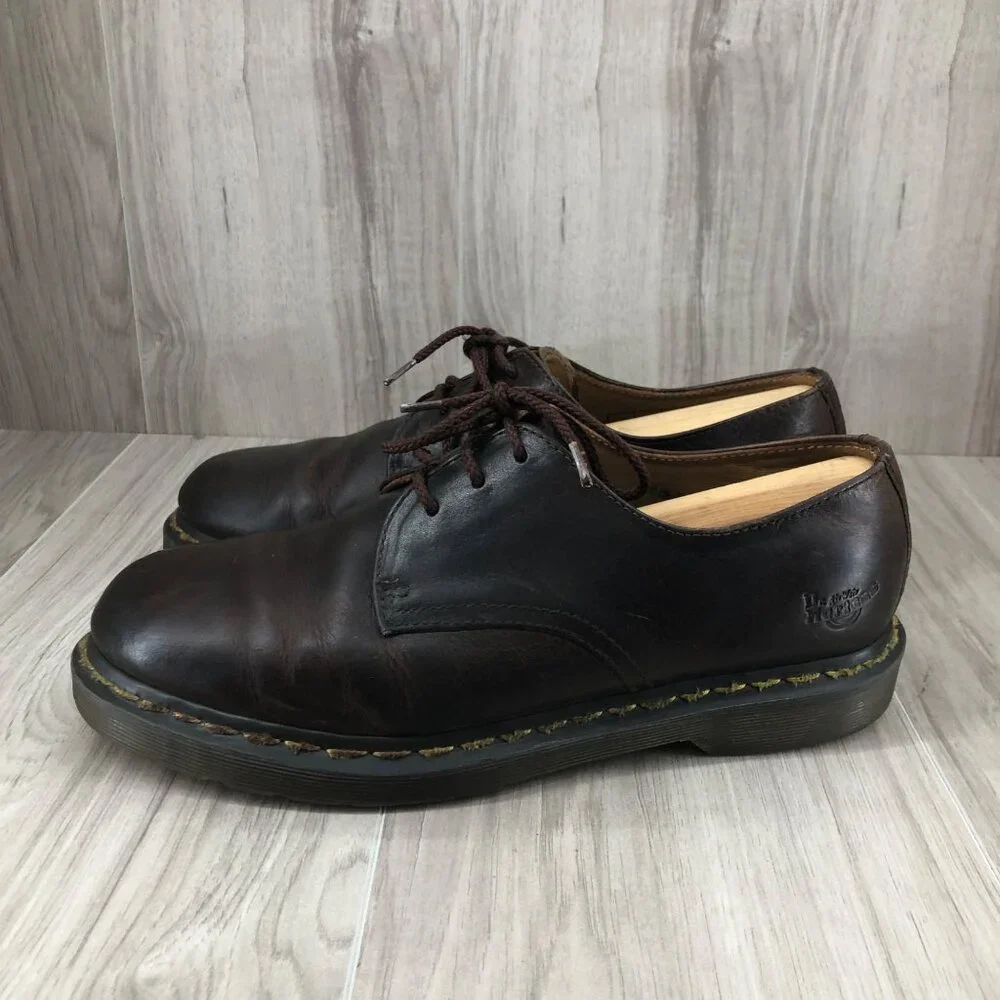 Dr Martens Shoes Mens 10 Brown Leather Lace Up Chunky Derby Oxfords